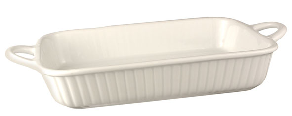 Auflaufform aus weißem Porzellan mit 2