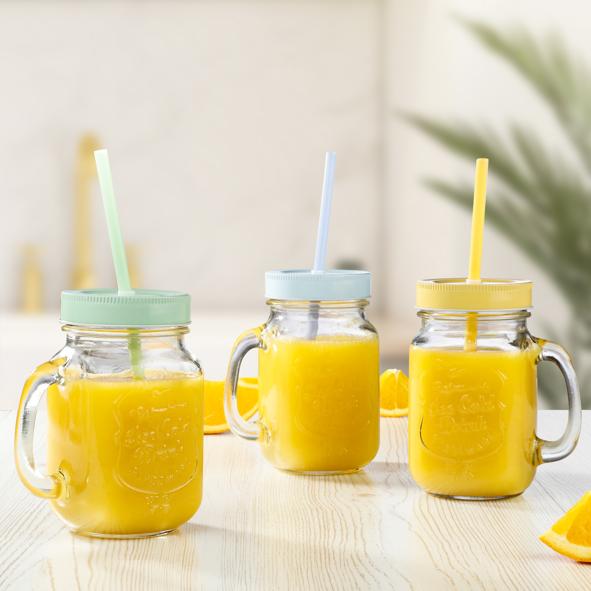 Trinkglas 2er Set mit Strohhalm und Deckel