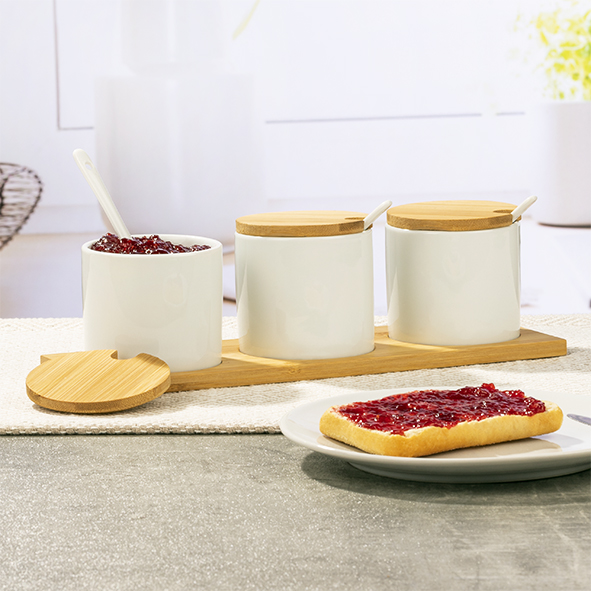 Keramik Serviergläser mit Bambus-Holzständer