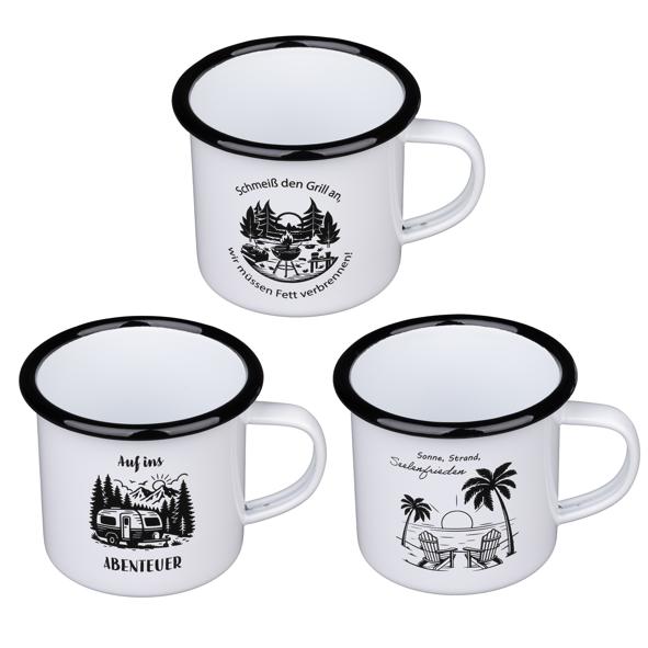 Emaille Becher mit Aufdruck