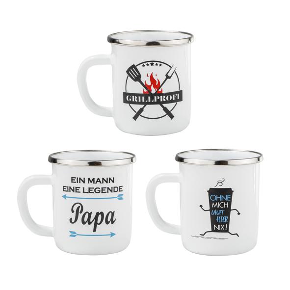 Emaillierter Becher, 3-fach sortiert