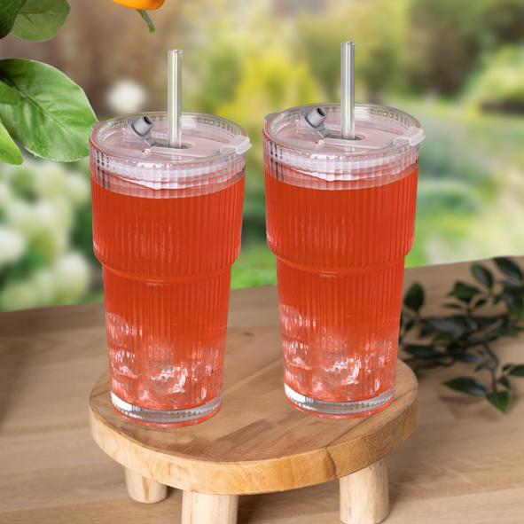 Trinkglas mit Rillen, 2er Set, ca. 600ml