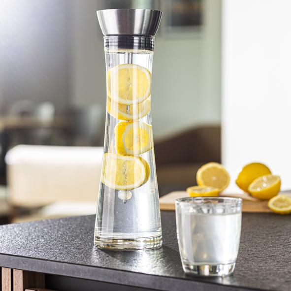 Wasserkaraffe aus Glas, 1L, mit Früchtespieß