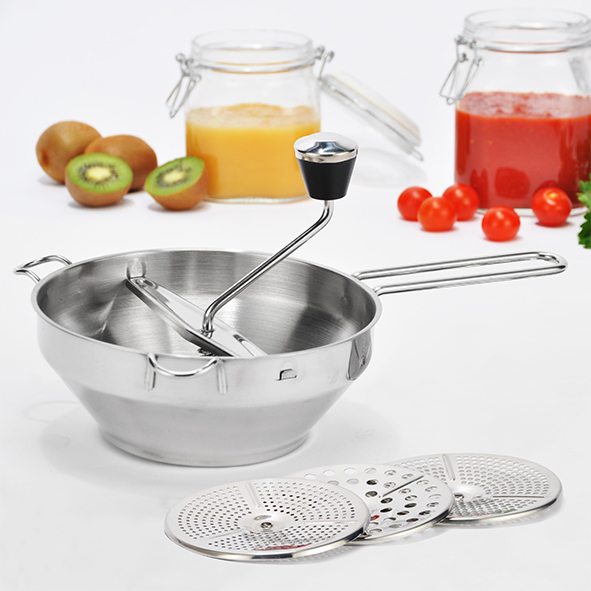 Passiermühle aus Edelstahl, 3 Einsätze