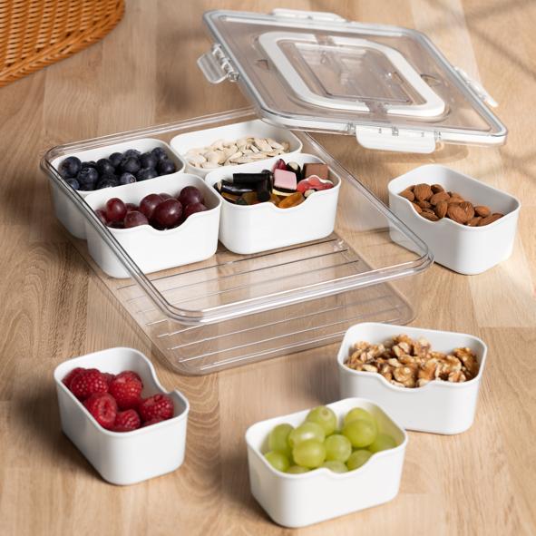 Snackbox, mit Deckel, mit 8 Fächern