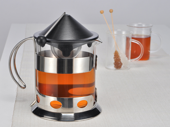 Teekanne aus Glas mit Edelstahlrahmen