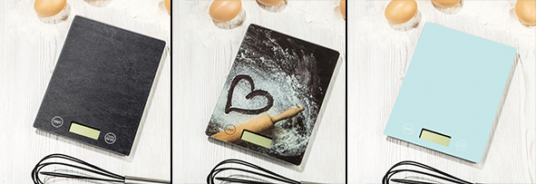 Küchenwaage mit Digitalanzeige, sortiert