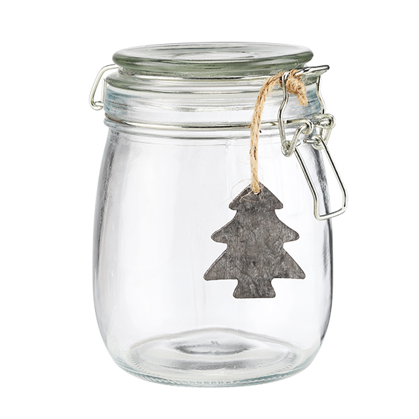 Einmachglas mit Holzdekoration