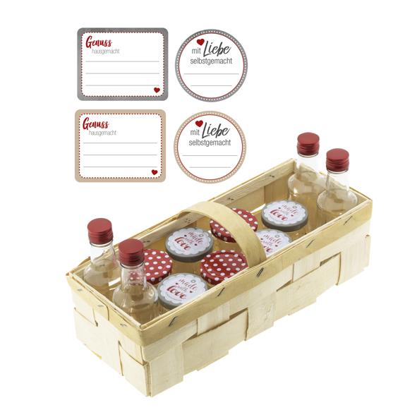 Einmachset im Holzkorb, 13 tlg.
