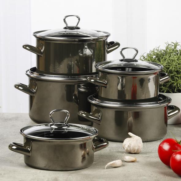 Emaille Kochtopfsortiment mit Glasdeckel