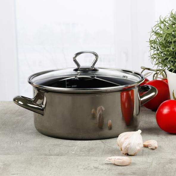 Emaille Bratentopf mit Glasdeckel - Ø 20 x 10cm