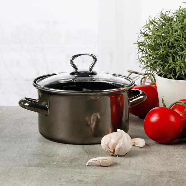 Emaille Fleischtopf mit Glasdeckel, Ø 16 x 10cm