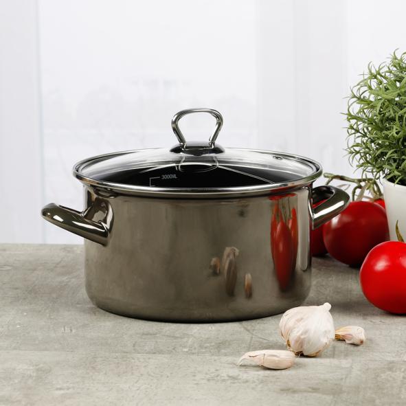 Emaille Fleischtopf mit Glasdeckel, Ø 20 x 12cm