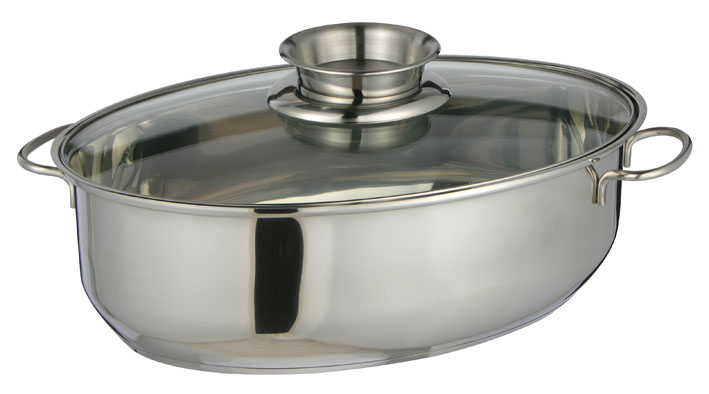 Gänsebräter aus Edelstahl mit Glasdeckel