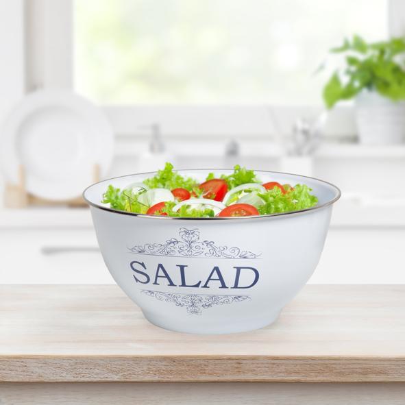 Salatschale, weiß mit Edelstahl Rand