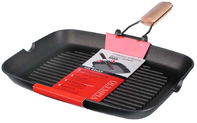 Grillpfanne 37x24cm, m.Holz-Klappgriff