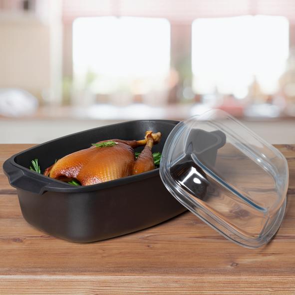 Aluguss-Bräter mit Glasdeckel