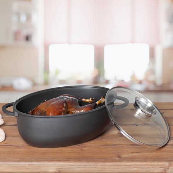 Aluguss-Bräter mit Glasdeckel