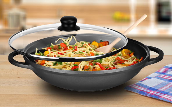 Druckguss Alu Wok mit Glasdeckel