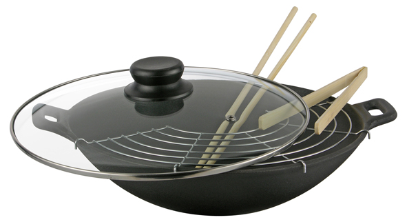 Guss-Wok 6-tlg., mit Glasdeckel