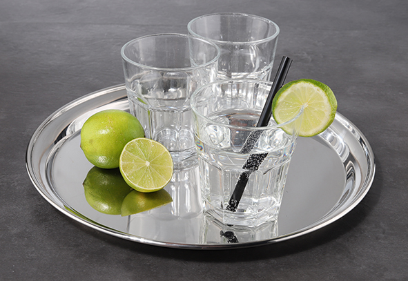 Tablett aus Edelstahl, rund