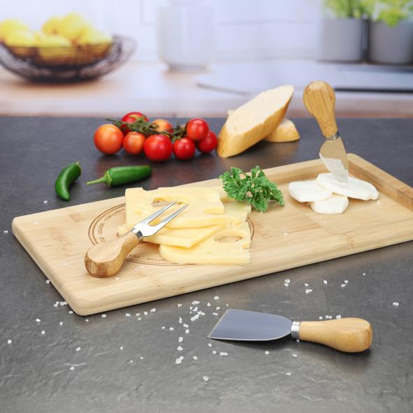 Käsebrett Bambus mit 3 Käsemessern