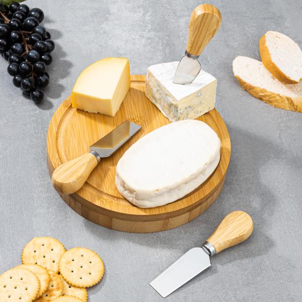 Bambus Käsebrett mit 3 Käsemessern