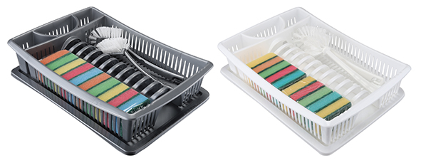 Geschirrabtropfkorb mit Schwamm und Bürste