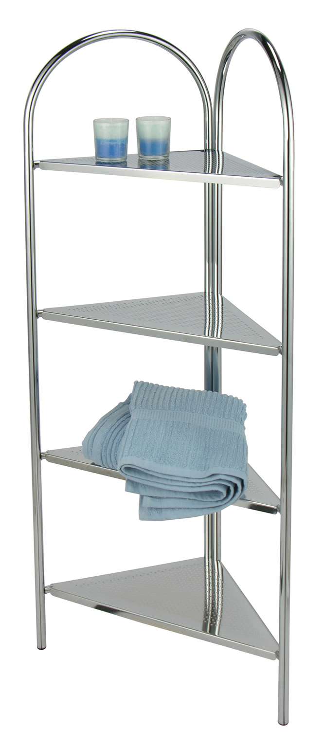 Eckregal aus verchromten Metall