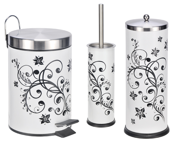 Badezimmer-Set 9 tlg, weiß mit schwarzem