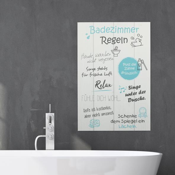 Holzschild "Badezimmer Regeln"