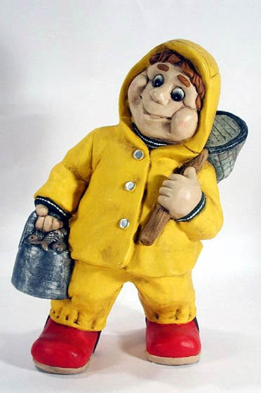 Fischer im gelben Regenanzug