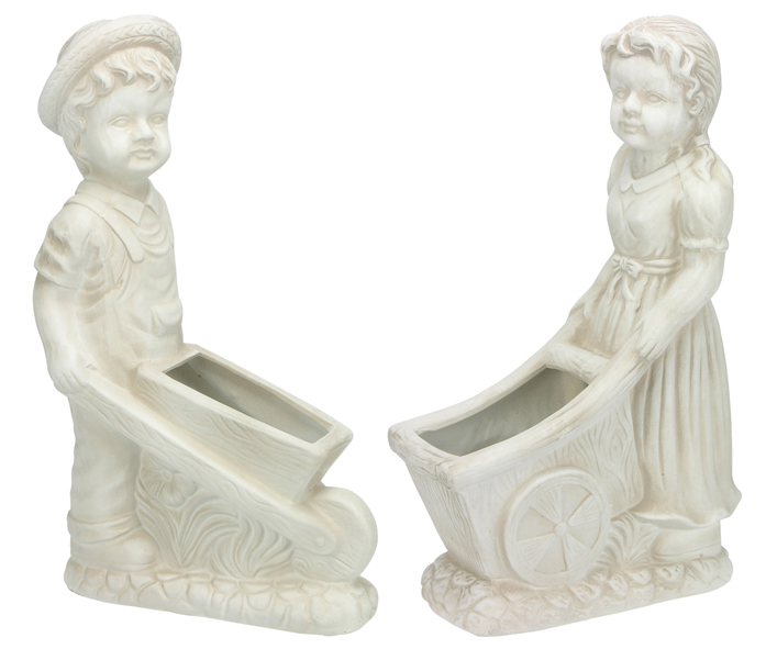 Gartenfigur, Mädchen/Junge Schubkarre