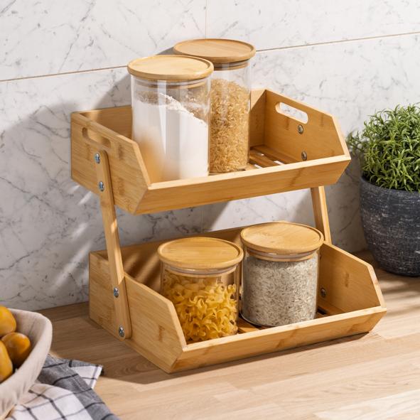 Ablageregal aus Bambus, zwei Ebenen