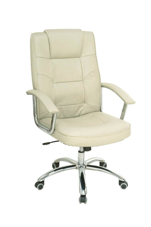 Chefsessel aus hellem Leder mit Chrom-