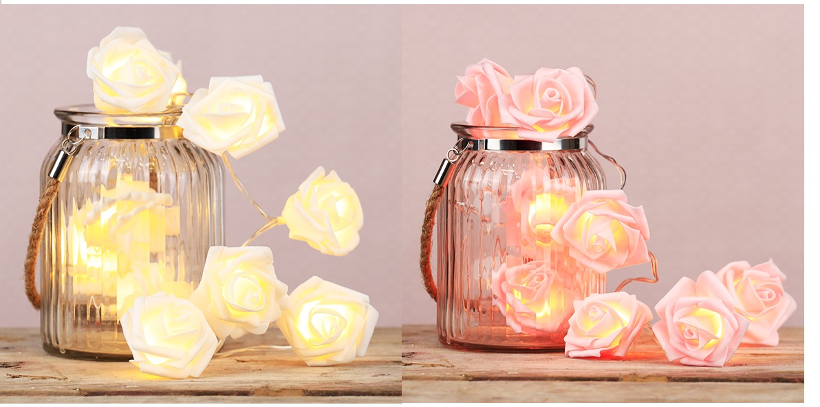 LED Batterie- Lichterkette Rosenblüten