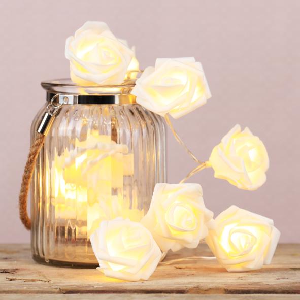 LED Lichterkette Rosenblüten Weiß
