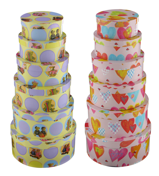 Geschenkboxen - 6er Set - runde Boxen