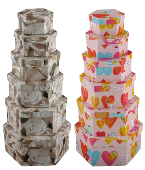 Geschenkboxen sechseckig, 6 verschiedene