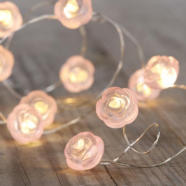 LED Batterie-Kupferlichterkette pink Rose