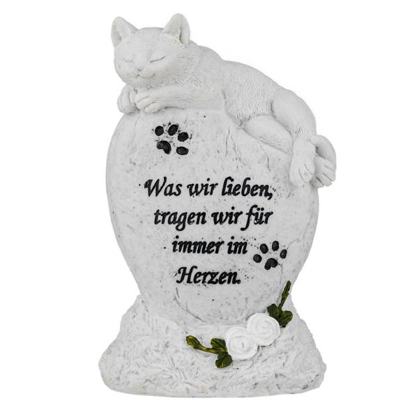 Gedenkstein liegende Katze auf Herz