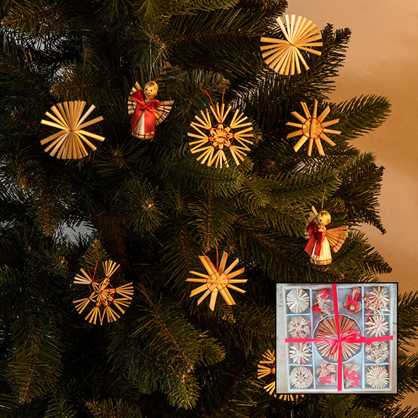 Baumschmuck Set aus Stroh