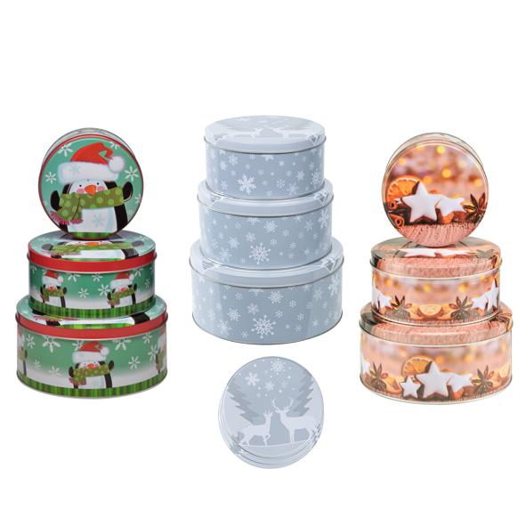 Weihnachts-Keksdosen-Set 3-tlg., rund