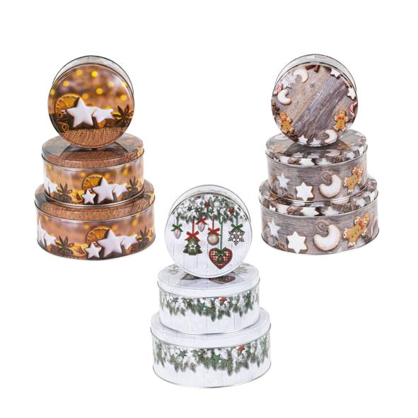 Weihnachts-Keksdosen-Set 3-tlg., rund