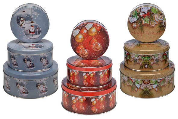 Weihnachts-Keksdosen-Set 3-tlg., rund