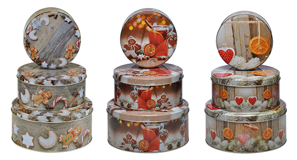 Weihnachts-Keksdosen-Set 3-tlg., rund