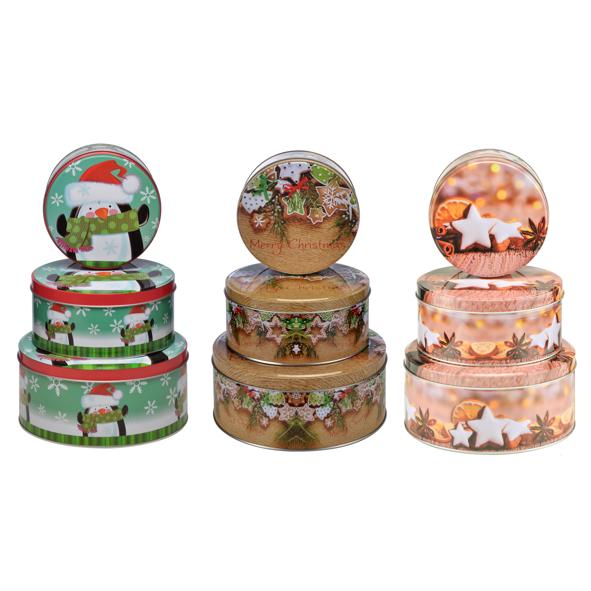 Weihnachts-Keksdosen-Set 3-tlg., rund