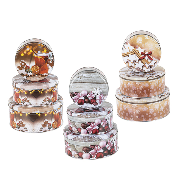 Weihnachts-Keksdosen-Set 3-tlg., rund