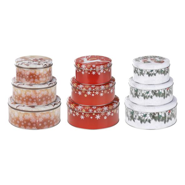 Weihnachts-Keksdosen-Set 3-tlg., rund