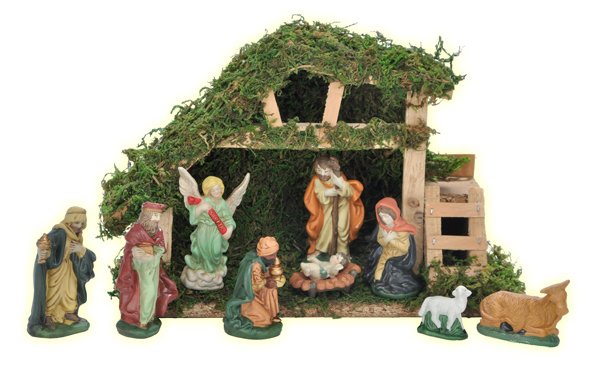 Weihnachtskrippe mit 9 Figuren